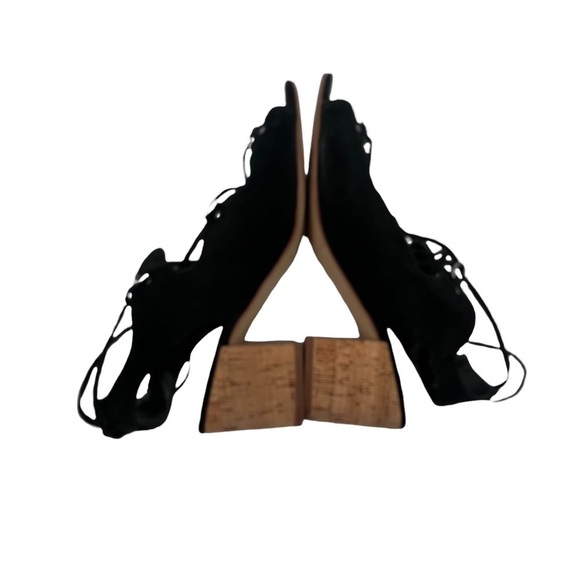 Marc Fisher Black Rivva Suede Lace Up Block Heel Sandals Size 9 Women’s - Picture 7 of 9